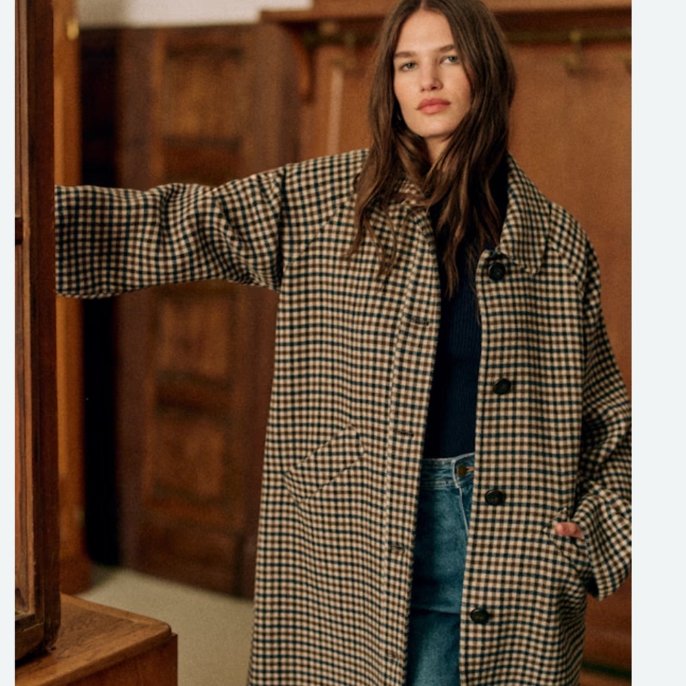 Sezane Clyde wool check coat size FR 38 / 6
